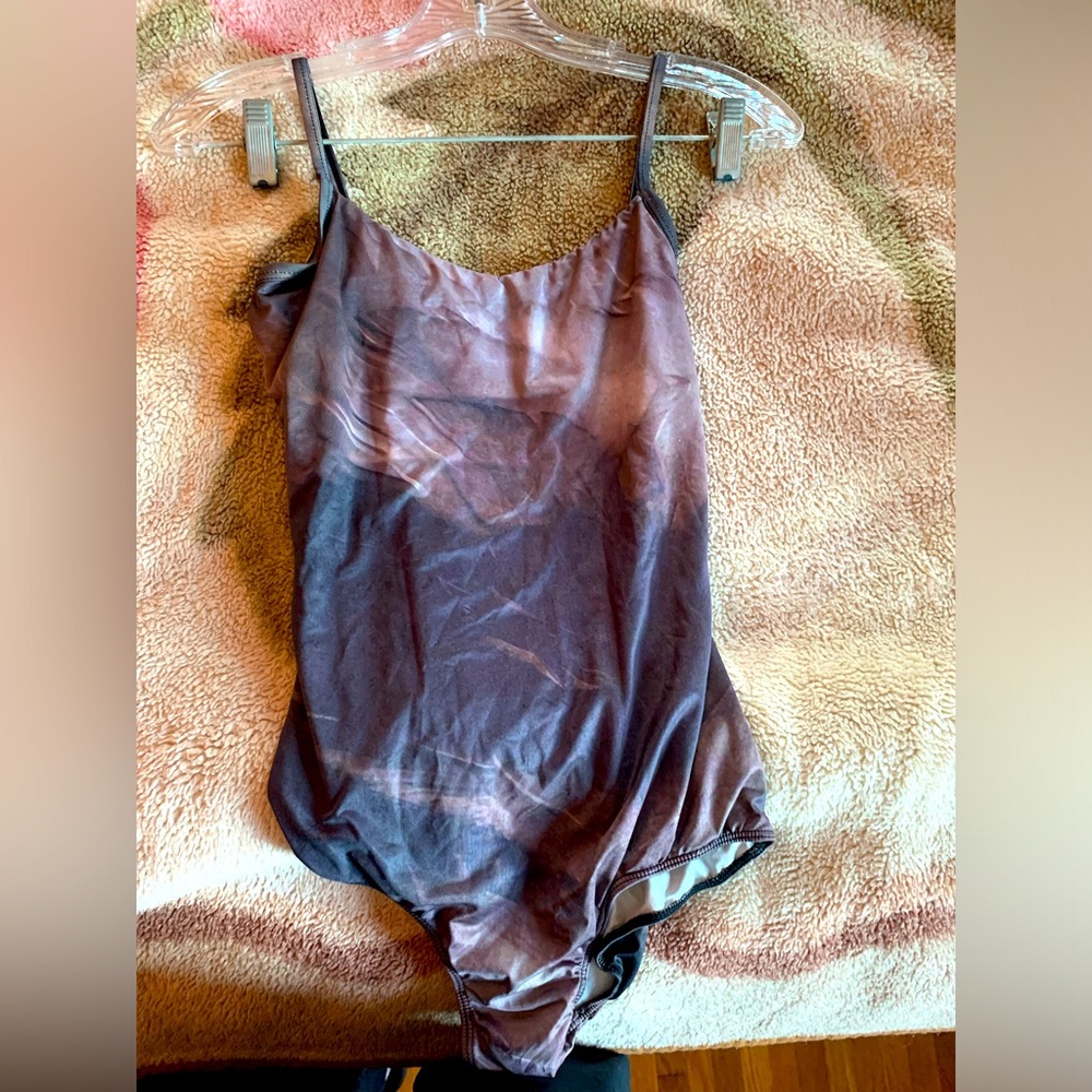 Brown, dusty rose, beige watercolor leotard